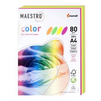Värviline paber Maestro A4/80g. neon colours MIX 4X50 lehte