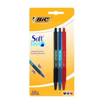 Pastapliiats BIC Soft feel 1,0mm 3tk/pk.(sinine, must, punane)