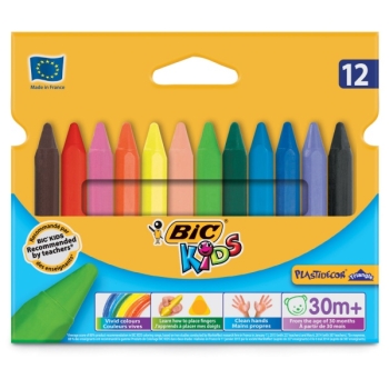 Rasvakriidid BIC Kids Plastidecor 12 värvi, kolmnurksed