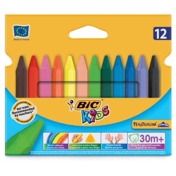 Rasvakriidid BIC Kids Plastidecor 12 värvi, kolmnurksed