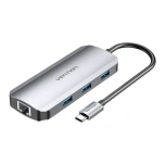 Vention docking station 6in1:USB-C to HDMI/USB3.0 x 3/PD/RJ45 converter 0.15m Grey