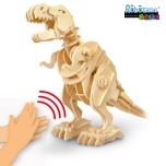 Puidust heliga juhitav 3D puzzle robot T-Rex